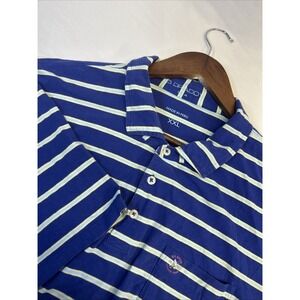 B. Draddy Golf Stretch Polo Shirt Blue Striped Cotton Blend Button Up‎ Men's XL